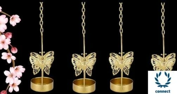  Beautiful Golden Butterfly Tea Light Candle Holders -Set of 4 - Metal, Multipack:4